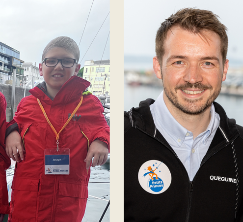 Joseph, parrain du bateau Association Petits Princes Qu&eacute;guiner interviewe Cl&eacute;ment Qu&eacute;guiner