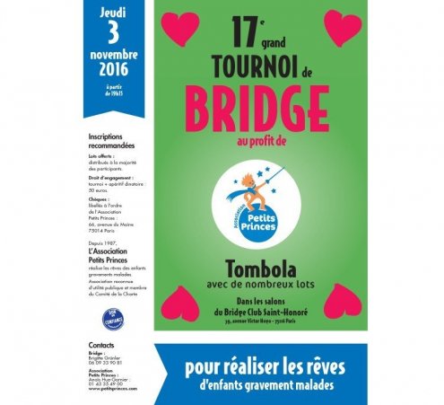 Avis aux amateurs : tournoi de bridge solidaire le 3 novembre 2016 !