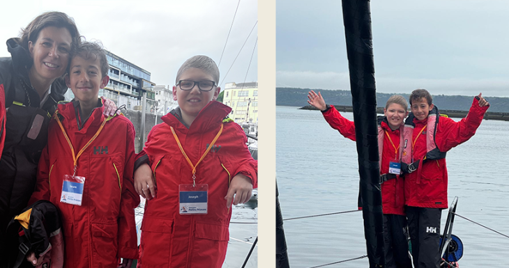 Joseph, parrain du bateau Association Petits Princes Qu&eacute;guiner interviewe Cl&eacute;ment Qu&eacute;guiner